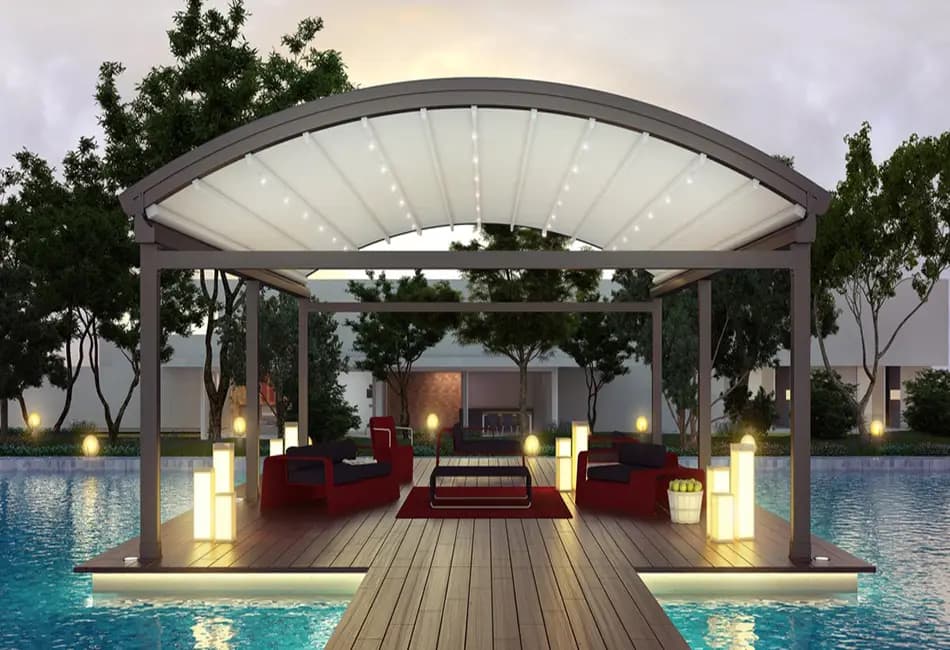Pérgola lona tensada curvada